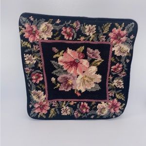 Vintage Needlepoint Accent Pillow Cover Floral 10"x10"